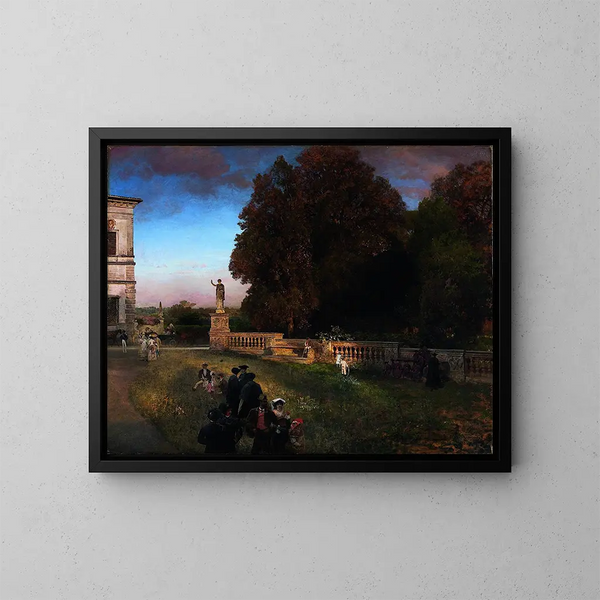 nel parco della Villa Borghese - Oswald Achenbach — quadro incorniciato alla parete