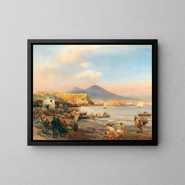 Tramonto nella baia di Napoli - Oswald Achenbach — quadro incorniciato alla parete