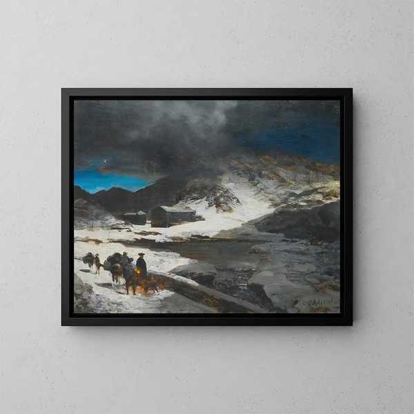 L'auberge du Grand Saint-Bernard dans les Alpes - Oswald Achenbach — quadro incorniciato alla parete