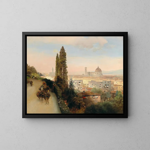 Vista di Firenze - Oswald Achenbach — quadro incorniciato alla parete