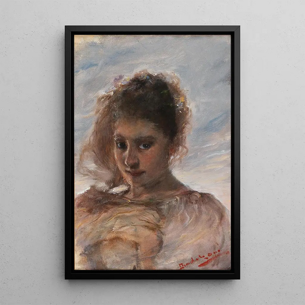 Portrait d'une jeune femme devant un fond de nuages - Ottó Baditz — quadro incorniciato alla parete