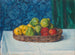 Nature morte: cesta di frutta su un tavolo davanti a una tenda e a una carta da parati - Ottilie Wilhelmine Roederstein — vista dell’opera