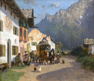 Rue de village à Mittenwald avec le Karwendelspitze - Otto Fedder — vista dell’opera