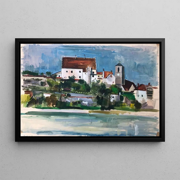Wasserburg am Inn, vista sul castello e sulla chiesa parrocchiale di San Giacomo - Otto Geigenberger — quadro incorniciato alla parete