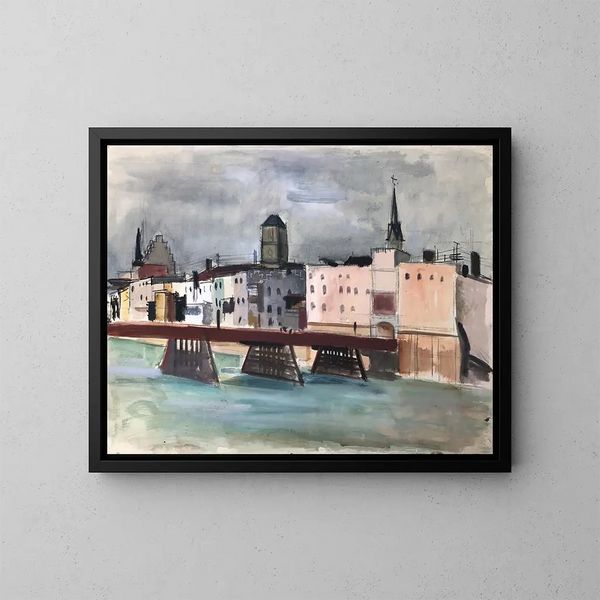 Wasserburg am Inn visto dall'acqua con il ponte dell'Inn - Otto Geigenberger — quadro incorniciato alla parete