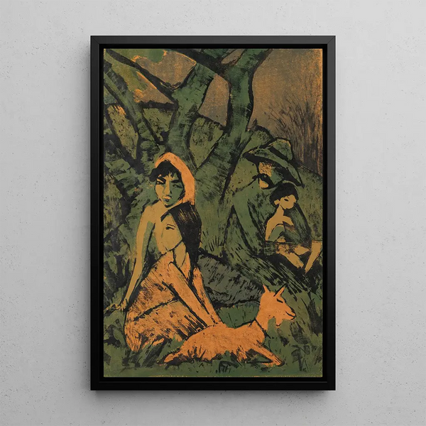Famiglia di gitani che campeggia con capra - Otto Mueller — quadro incorniciato alla parete