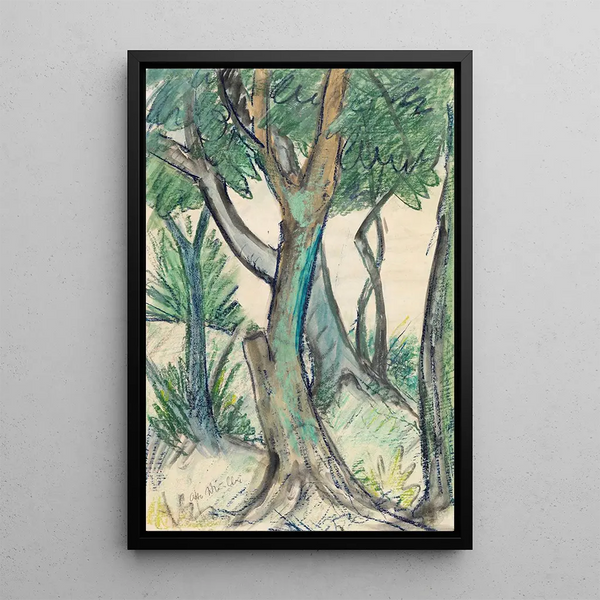 Paesaggio con alberi in primo piano - Otto Mueller — quadro incorniciato alla parete