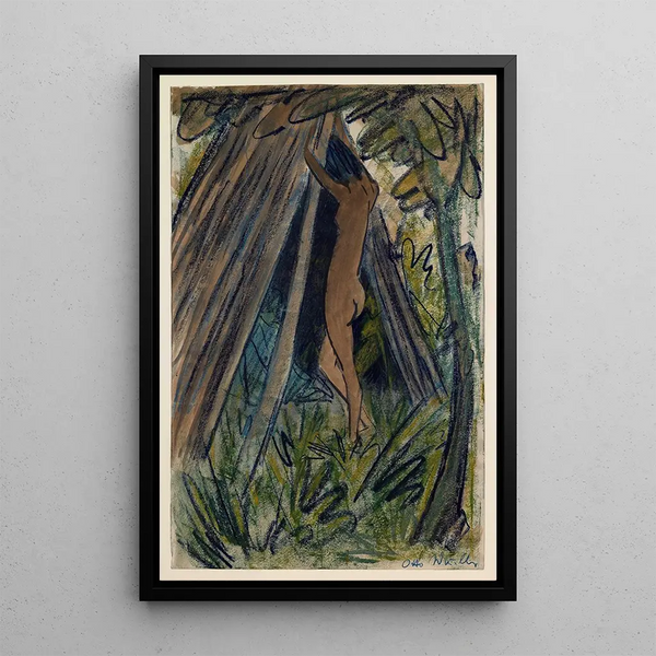 Nu davanti a una tenda - Otto Mueller — quadro incorniciato alla parete