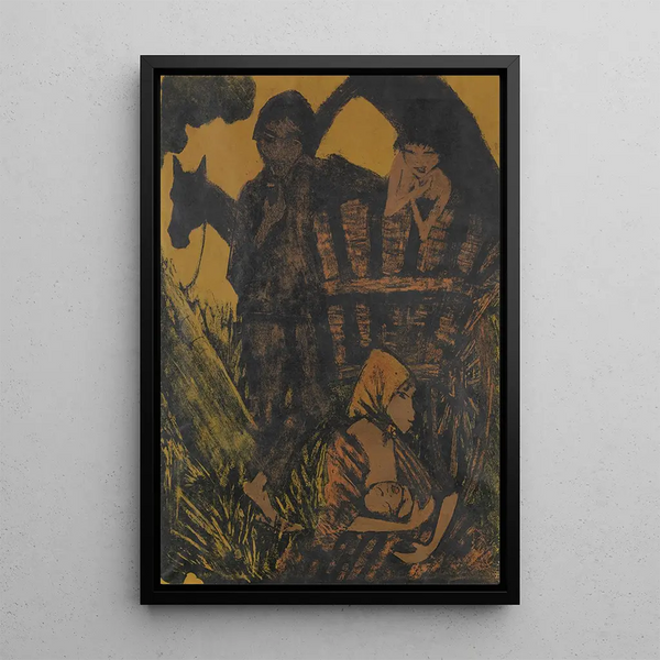 Famiglia di gitani con carretto - Otto Mueller — quadro incorniciato alla parete