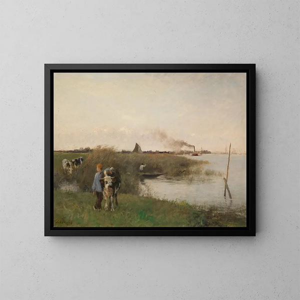 Paesaggio fluviale idilliaco - Otto von Thoren — quadro incorniciato alla parete