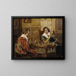 Cavalli che giocano a scacchi - P. H. Andreis — quadro incorniciato alla parete