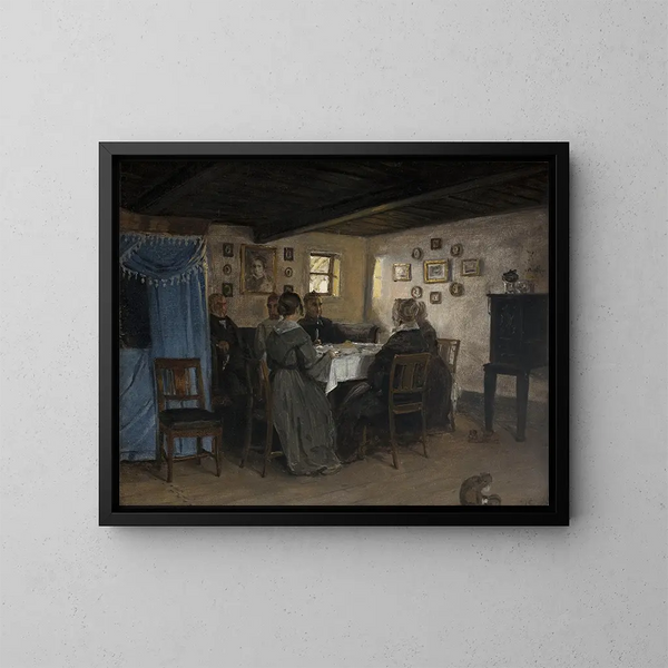 Gli amici e la famiglia degli artisti seduti attorno a un tavolo a Vejby, in Zelanda del Nord - P. C. Skovgaard — quadro incorniciato alla parete