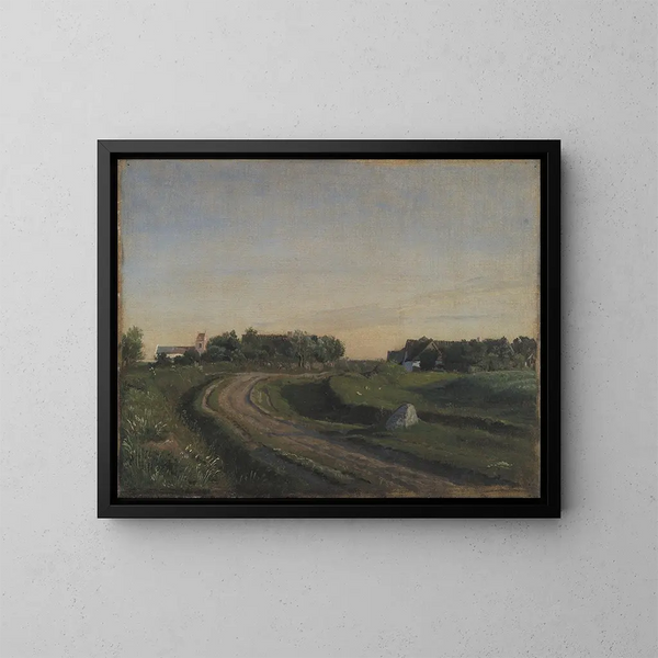 Vejby con la chiesa vista da nord, luce serale, Zelanda - P. C. Skovgaard — quadro incorniciato alla parete