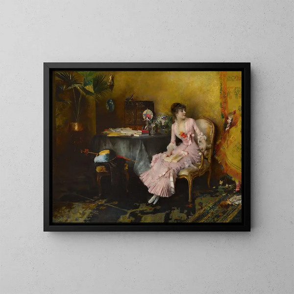 Giovane donna in rosa con suo figlio - Pascal-Adolphe-Jean Dagnan-Bouveret — quadro incorniciato alla parete