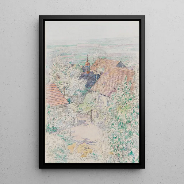 Vue de Homberg an der Efze sur arbres en fleurs - Paul Baum — quadro incorniciato alla parete
