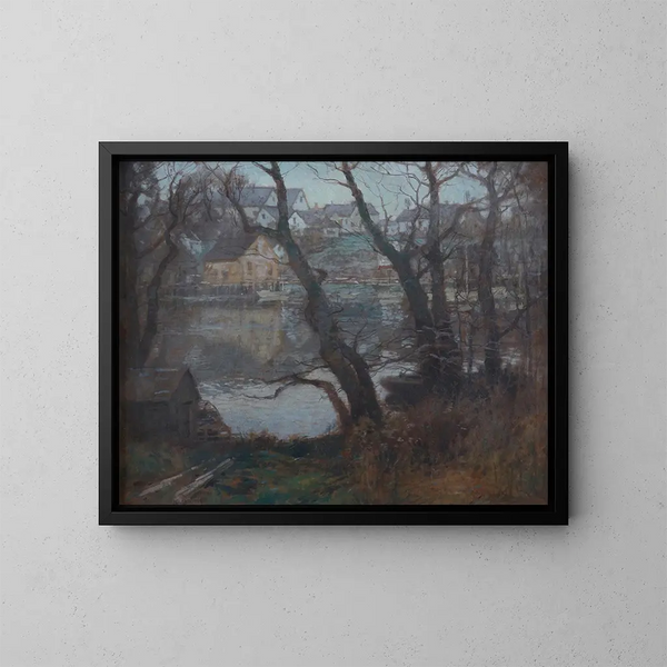 Paesaggio di una città della Nuova Inghilterra - Paul Cornoyer — quadro incorniciato alla parete