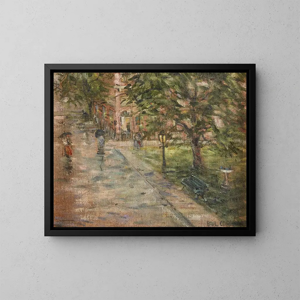 Scène di strada sotto la pioggia - Paul Cornoyer — quadro incorniciato alla parete