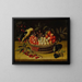 Nature morte con ciliegie, prugne, lamponi e altri frutti in un cesto con un uccello giallo - Paul Dorival — quadro incorniciato alla parete