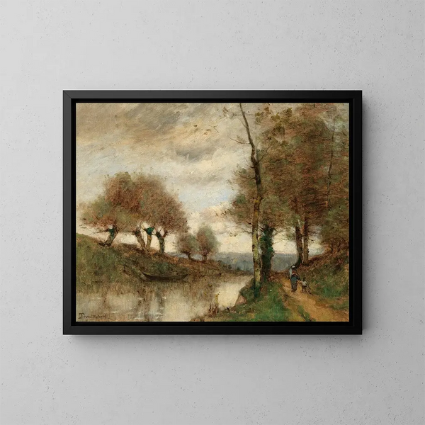 Ritorno a casa lungo il fiume - Paul Désiré Trouillebert — quadro incorniciato alla parete