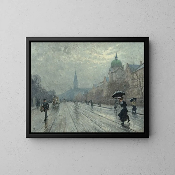 Una scena di strada a Copenaghen - Paul Fischer — quadro incorniciato alla parete