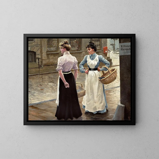 Una piccola conversazione - Paul Fischer — quadro incorniciato alla parete