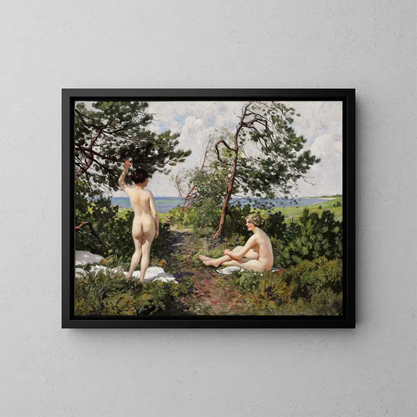 Due pellicani in un bosco vicino alla costa a Hornbæk - Paul Fischer — quadro incorniciato alla parete