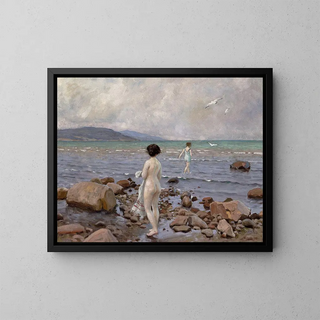 sulla spiaggia di Stenet - Paul Fischer — quadro incorniciato alla parete