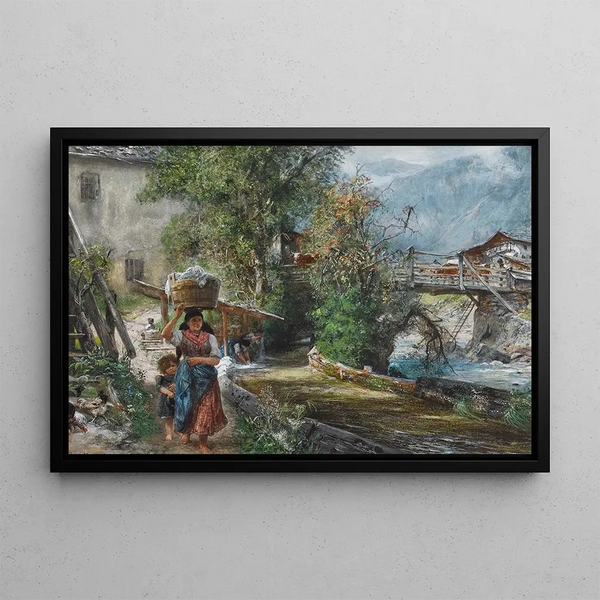 Lavandière dans la montagne - Paul Friedrich Meyerheim — quadro incorniciato alla parete