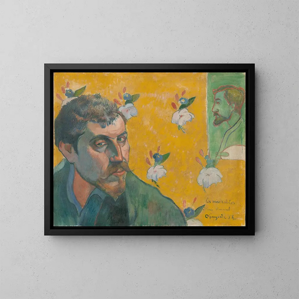 Autoritratto con il ritratto di Bernard Les Misérables - Paul Gauguin — quadro incorniciato alla parete