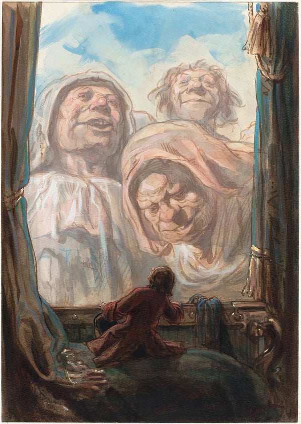 Paul Gavarni - Gulliver Awed by Three Giant Beggars in the Land of Brobdingnag.webp