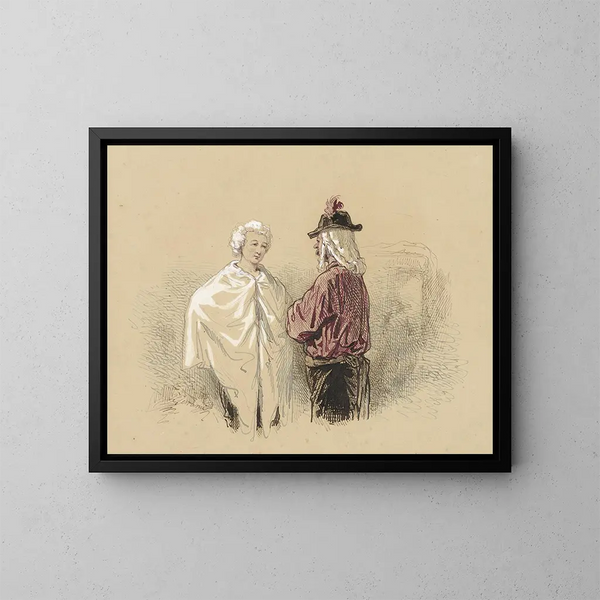 Due uomini in conversazione - Paul Gavarni — quadro incorniciato alla parete