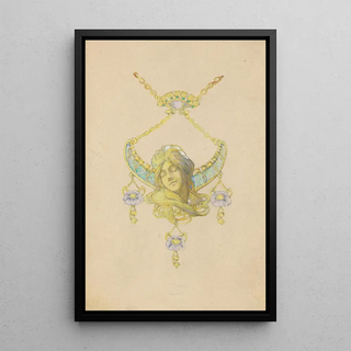 Paul Louchet - Ontwerp voor een hanger met een slapend vrouwenhoofd en papavers van gemailleerd goud.webp