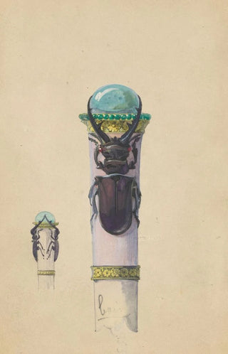 Paul Louchet - Ontwerp voor een wandelstokknop met twee vliegende herten.webp