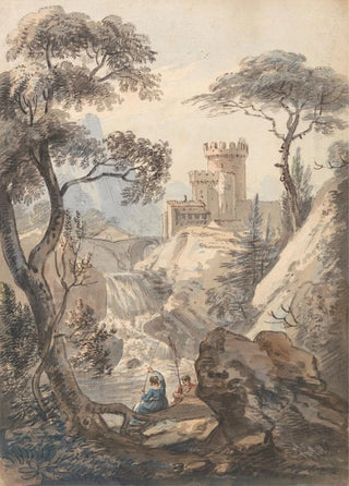 Paul Sandby - Italianate Landscape with Castle Cascade and Anglers.webp