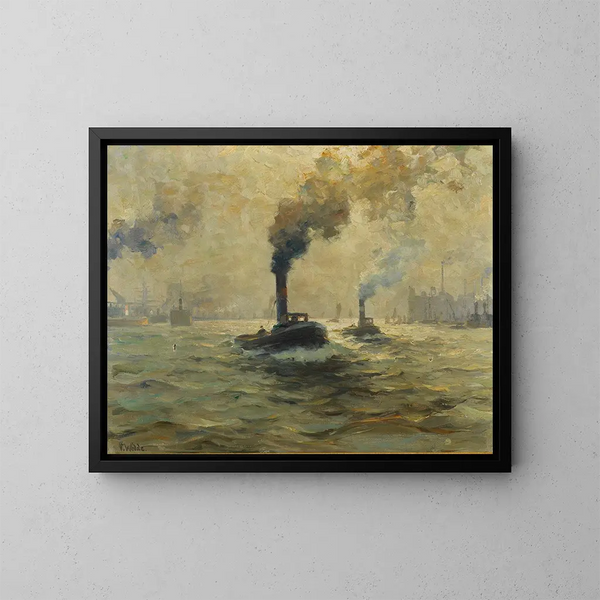 Due rimorchiatori a vapore nel porto di Amburgo - Paul Wolde — quadro incorniciato alla parete