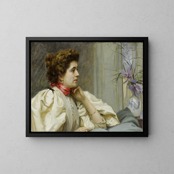 Ritratto di una dama con una sciarpa rossa - Paul Émile Chabas — quadro incorniciato alla parete