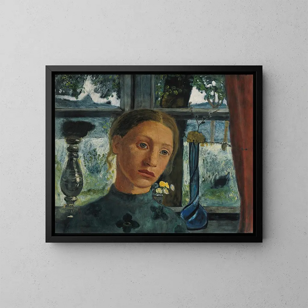Testa di ragazza davanti a una finestra - Paula Modersohn-Becker — quadro incorniciato alla parete