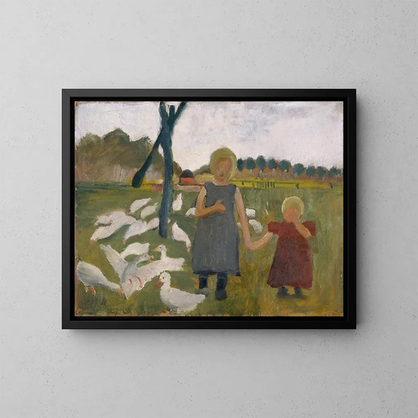 Bambini con oche - Paula Modersohn-Becker — quadro incorniciato alla parete