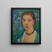 Autoritratto davanti a uno sfondo verde con un iris blu - Paula Modersohn-Becker — quadro incorniciato alla parete