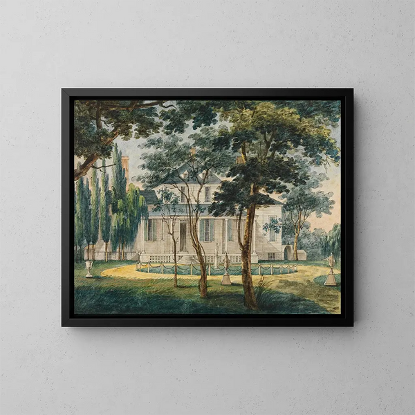 Una residenza di campagna, forse la casa di campagna del generale Moreau a Morrisville, Pennsylvania - Pavel Petrovich Svinin — quadro incorniciato alla parete