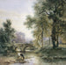 Paesaggio ricco di alberi con un ponte di pietra su un fiume - Willem Roelofs — ambientato in un interno