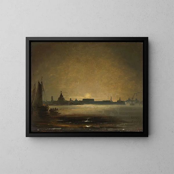 Dresde al chiaro di luna - Peder Balke — quadro incorniciato alla parete