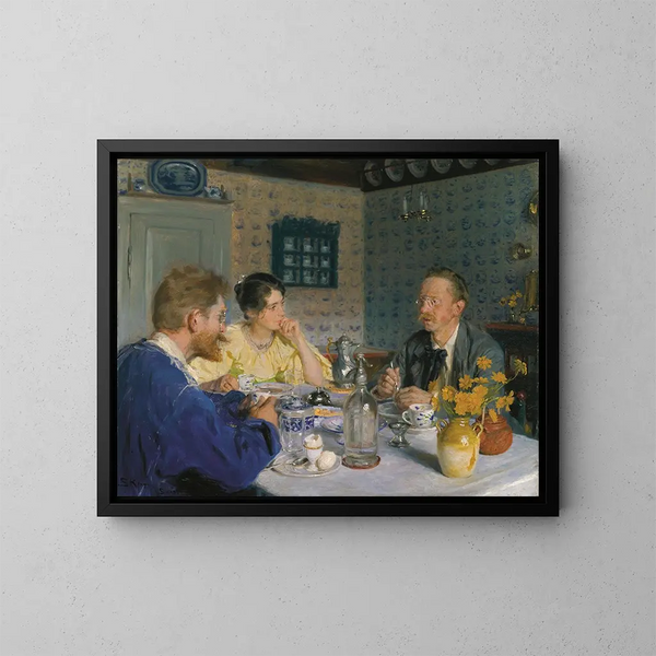 Un petit déjeuner, l'artiste, sa femme et l'écrivain Otto Benzon - Peder Severin Krøyer — quadro incorniciato alla parete