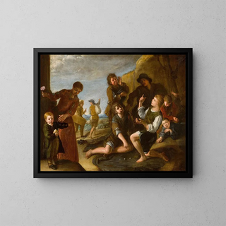 Dei ragazzi che giocano a dadi - Pedro Núñez de Villavicencio — quadro incorniciato alla parete