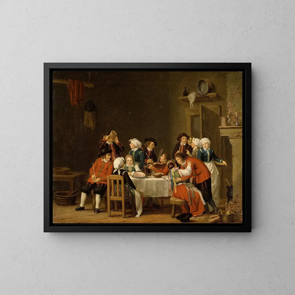 Scène conviviale in un cottage di contadini - Pehr Hilleström — quadro incorniciato alla parete