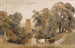 Paesaggio con bestiame, oche, una donna che lava i vestiti sul bordo di un fiume e un campanile in lontananza - Peter De Wint — vista dell’opera