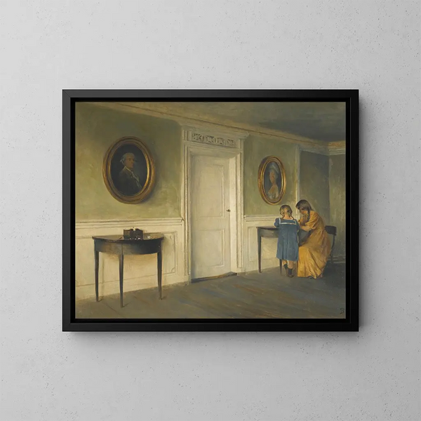 Le ragazze dell'artista in un interno - Peter Ilsted — quadro incorniciato alla parete