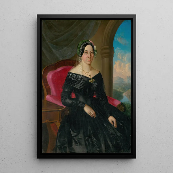 Portrait d'une dame assise avec un paysage en arrière-plan - Peter Michal Bohúň — quadro incorniciato alla parete