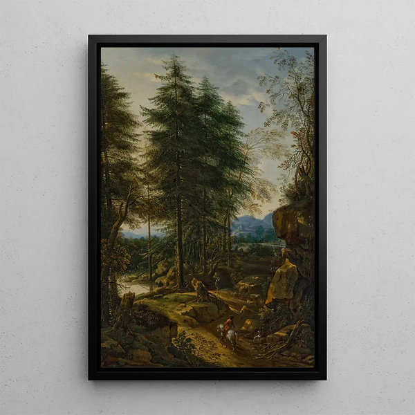 Paesaggio montano con un cavaliere su una strada - Peter von Bemmel — quadro incorniciato alla parete