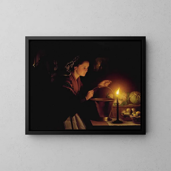 Una scena di mercato alla luce delle candele - Petrus van Schendel — quadro incorniciato alla parete